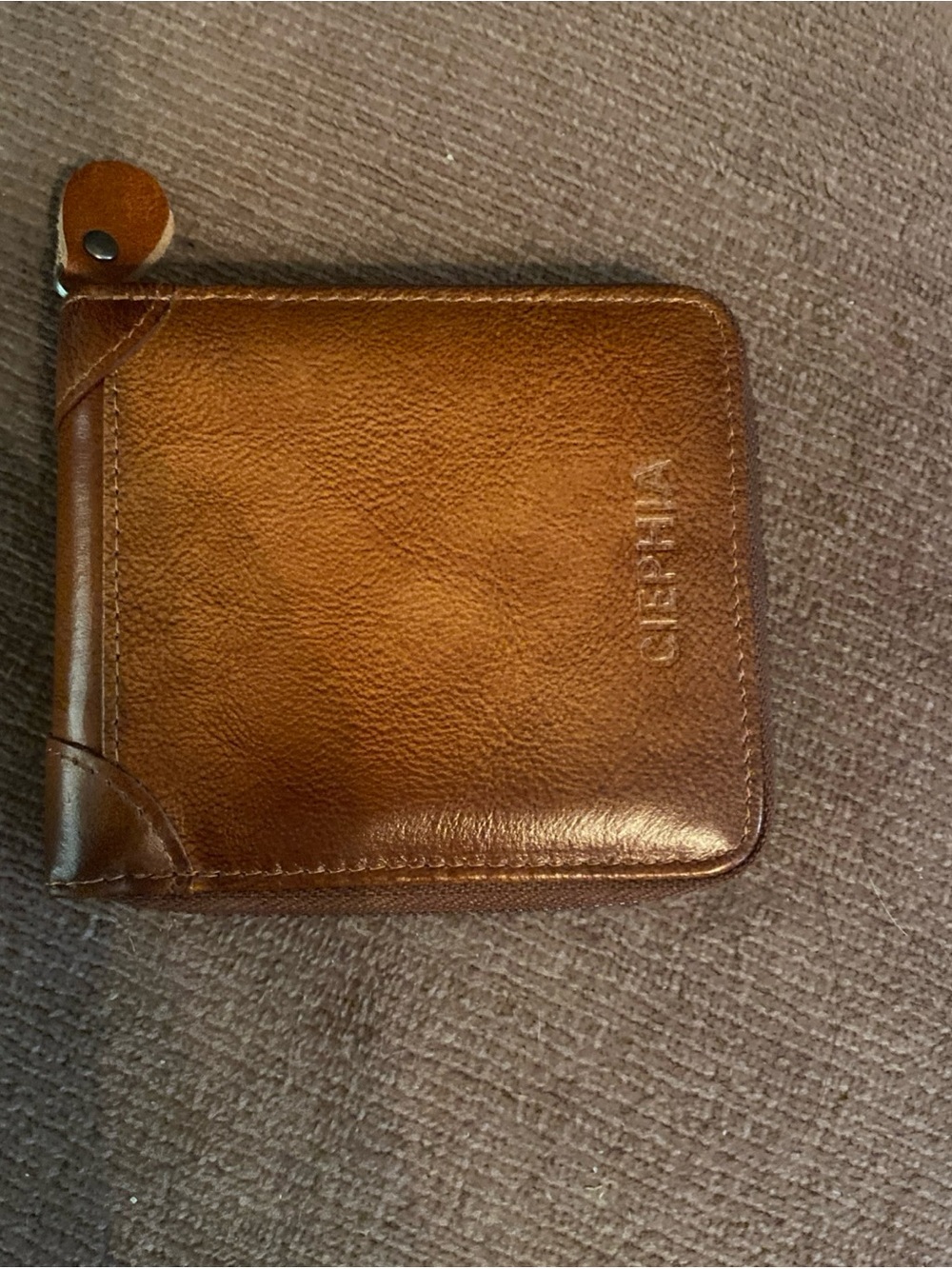 Genuine Brown Leather Zip Card Wallet for Men